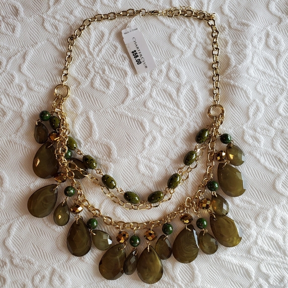 SOLD Charter Club Green & Gold Statement Necklace - Picture 2 of 6